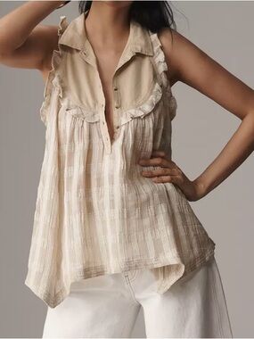 Pilcro Sleeveless Seaside Collared Swing Blouse .